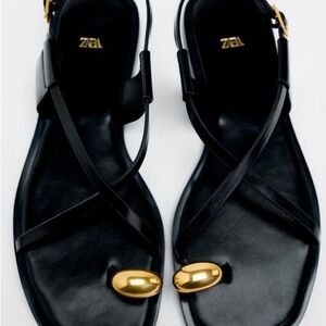 Zara Strappy Sandal with gold metal embellishment
